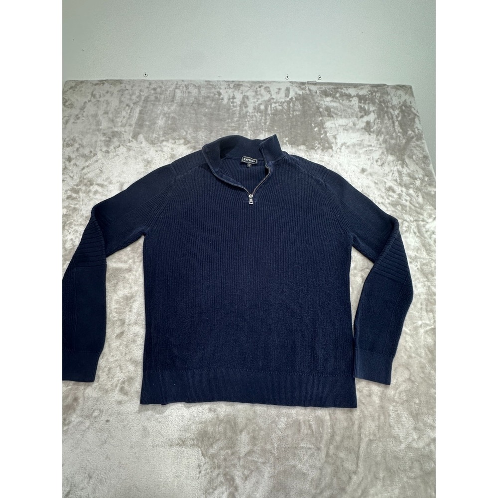 Express Sweater Mens Size Large Blue Pullover 1/4 Zip Long Sleeve Ribbed